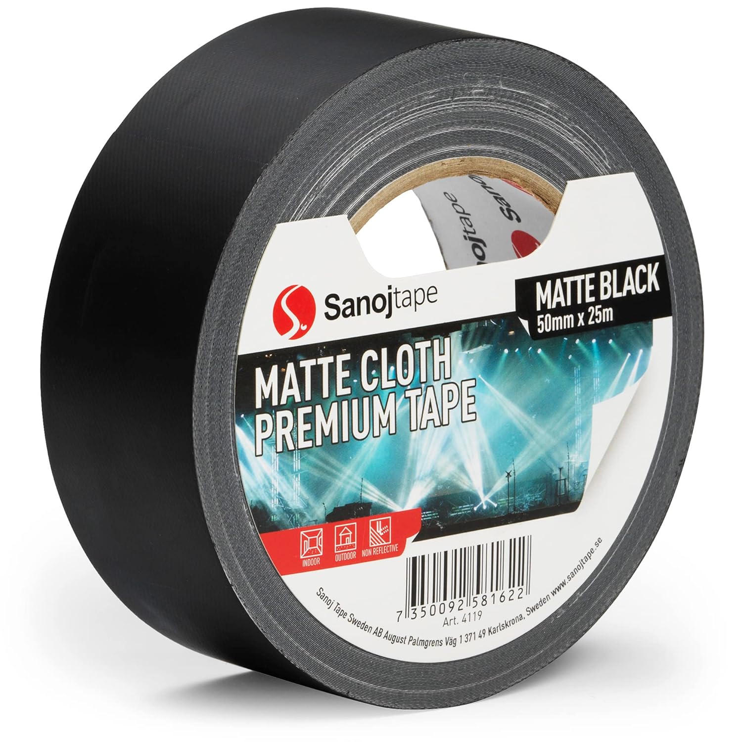  Sanojtape Ruban Adhésif Professionnel Mat de Couleur Noire 50mm x 25m Ruban Sons et Lumières Gaffer à Conduit 