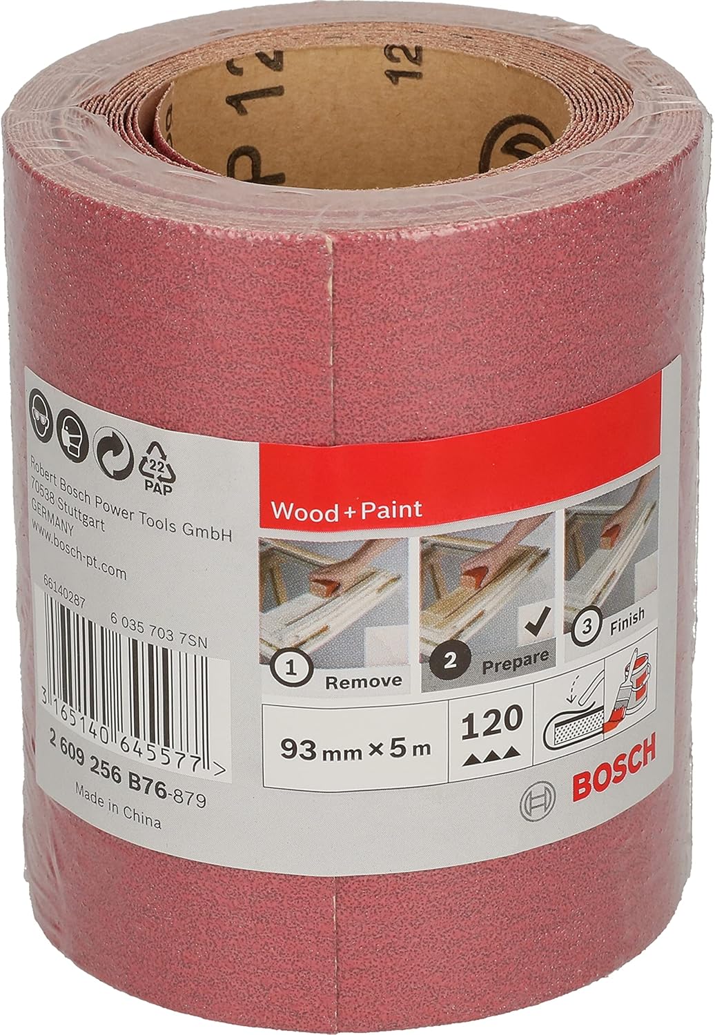  Bosch Accessories 2609256B76 Rouleau abrasif pour bois/peinture 93 mm x 5 m P120 