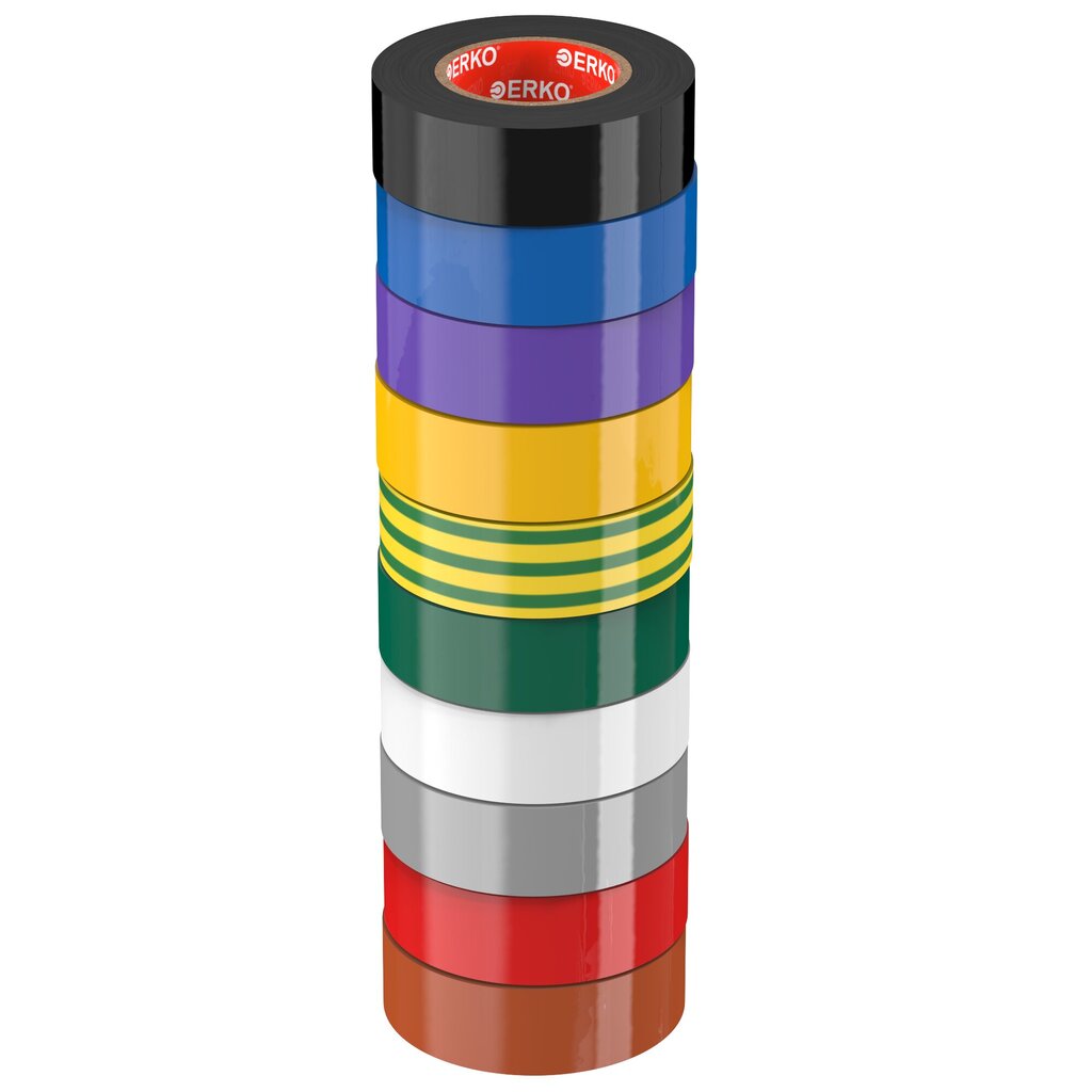 Lot de 10 rubans isolants PVC 15 mm x 10 m multicolores ERKO