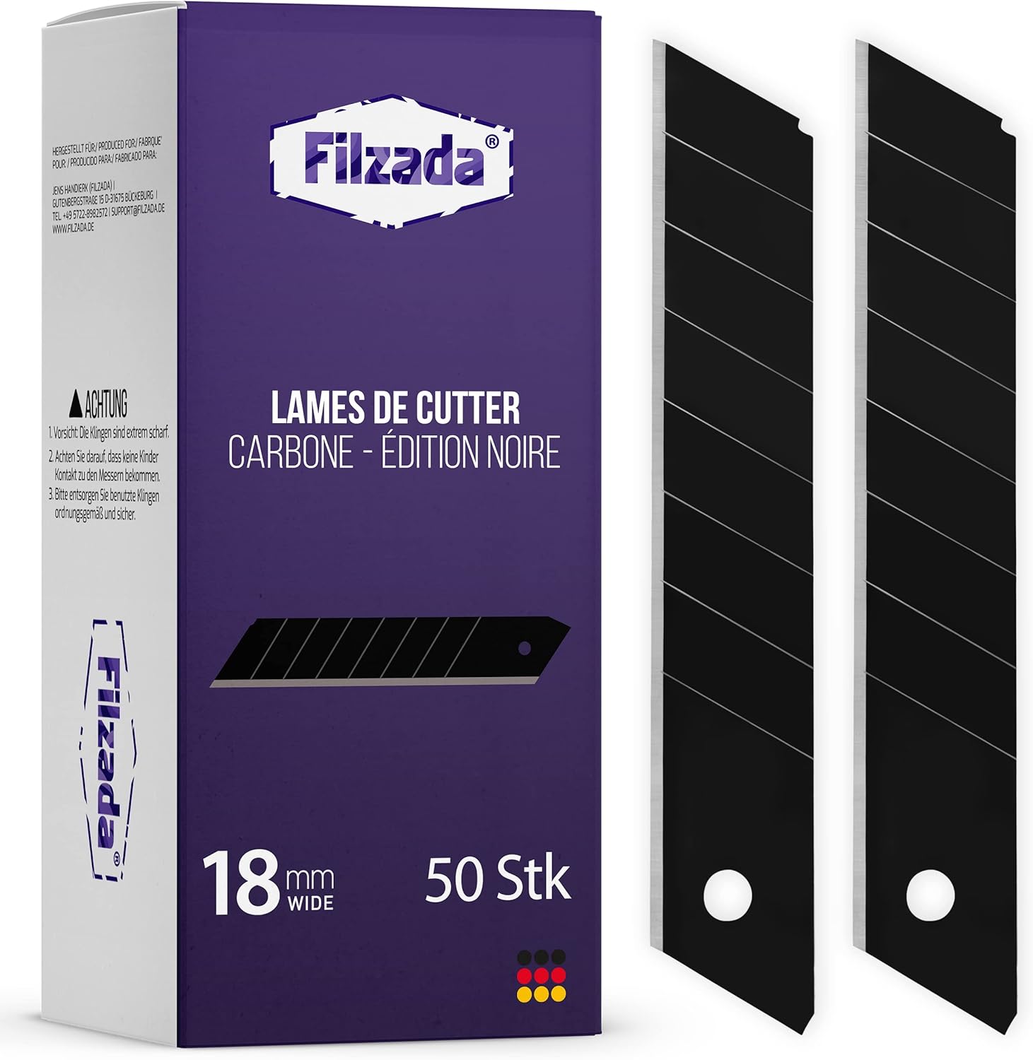 Filzada® 50x Lame Cutter 18mm - Lame de cutter noir - résistant et ultra pointu - Lames de rechange pour couteaux