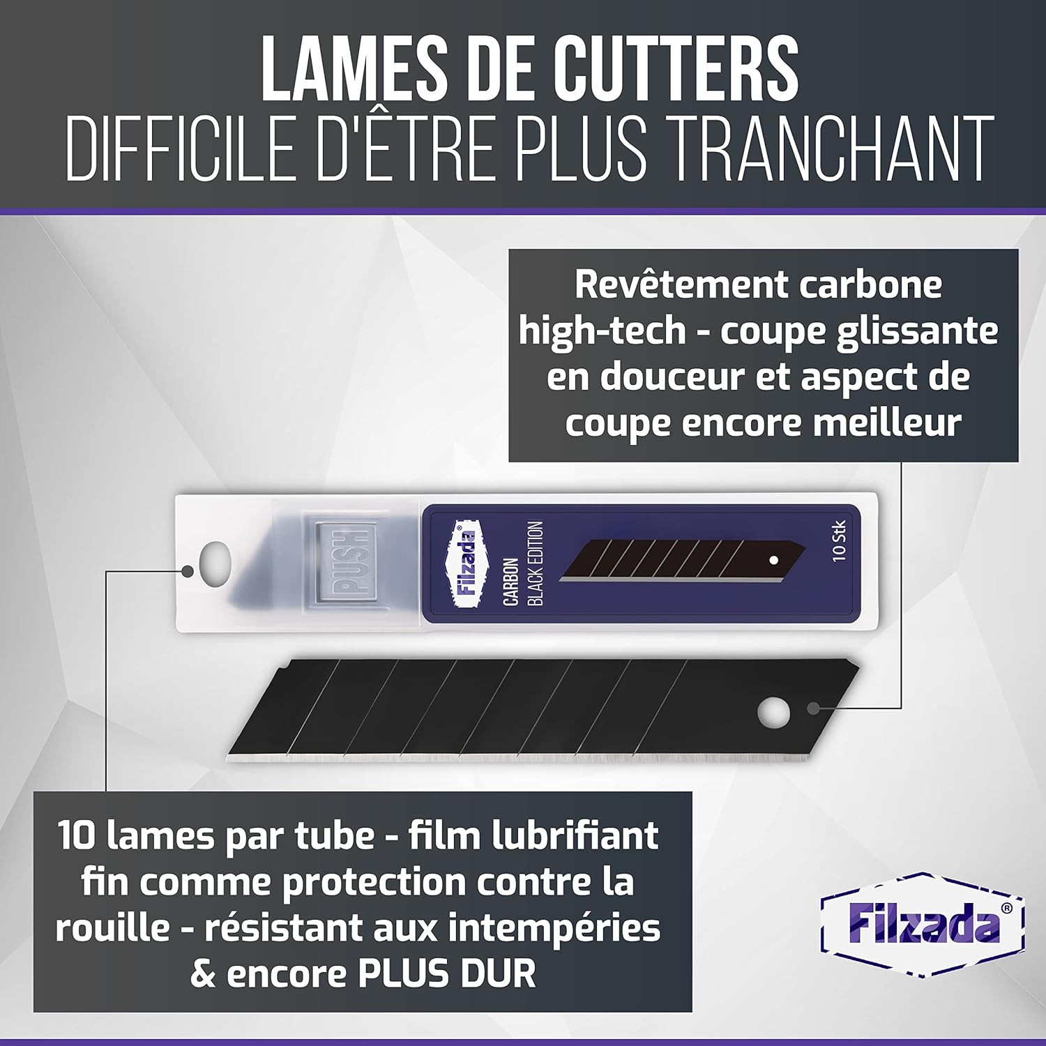 Filzada® 50x Lame Cutter 18mm - Lame de cutter noir - résistant et ultra pointu - Lames de rechange pour couteaux