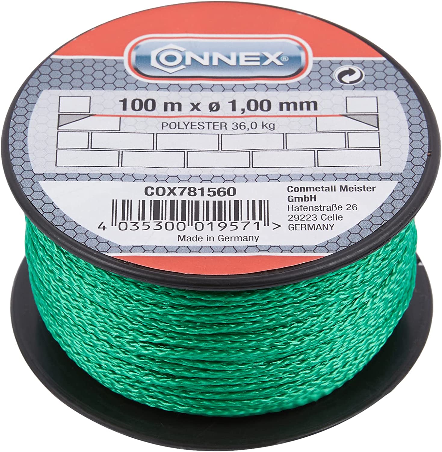  Connex COX781560 Cordeau de maçon 100 m Max 30 kg 1 mm Vert 