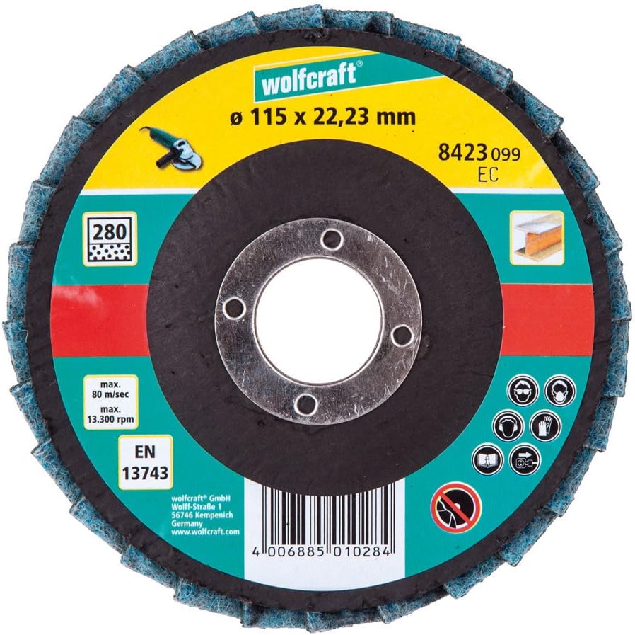 wolfcraft 8423099 Disque lamelle fibre pour Meuleuse G280 ø 115 vrac 12,5 x 1 x 12,5 cm noir 