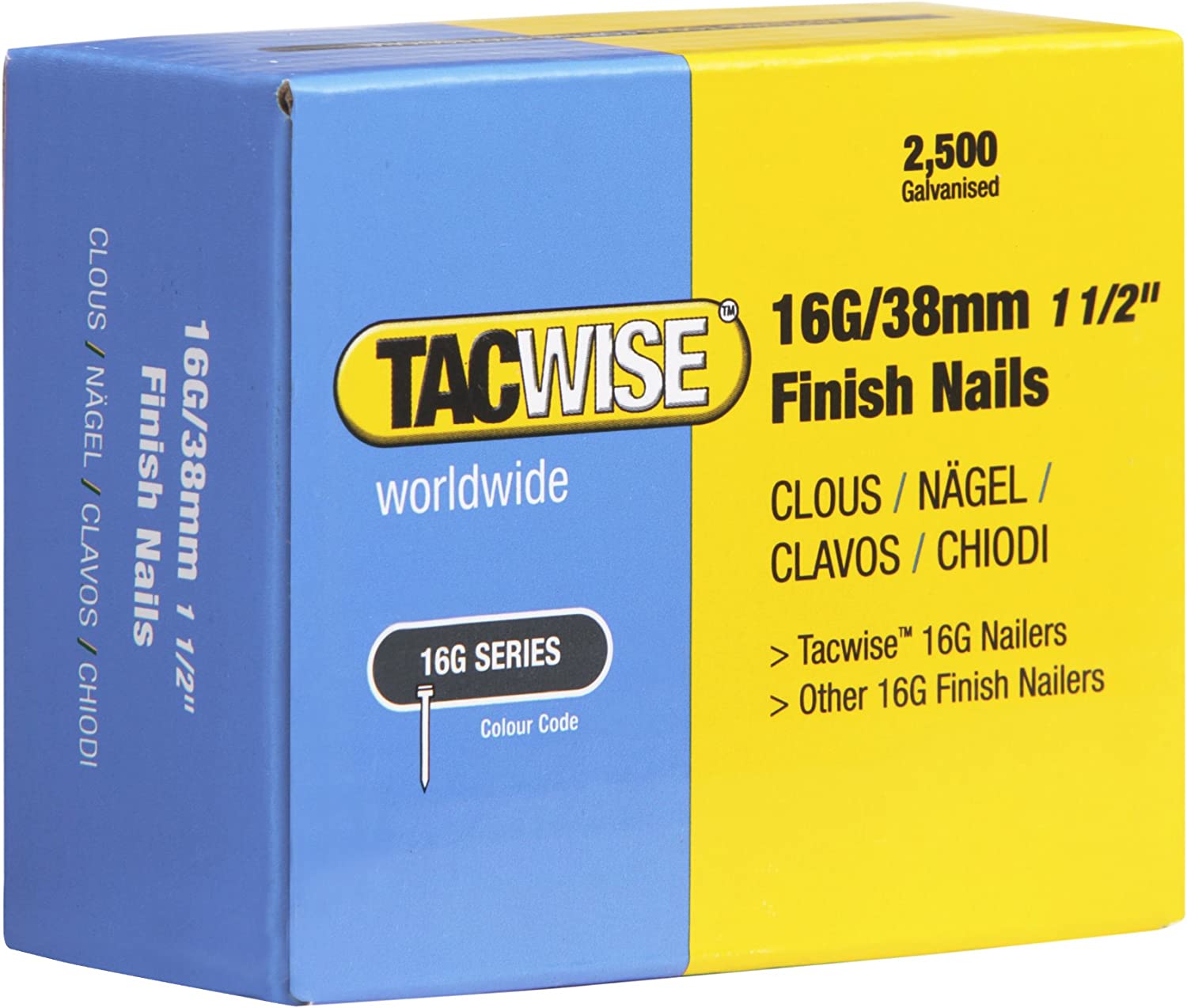 Tacwise 0296 Clous de Finition Galvanisés de Type 16G / 38 mm, Boîte de 2500