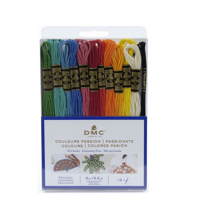 Pack de 12 échevettes fils à broder moulinés DMC - Couleurs passion
