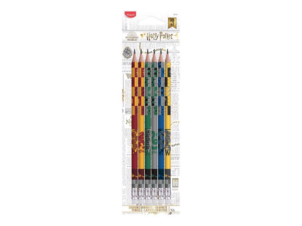 Maped - 6 Crayons Graphite Black'Peps Harry Potter HB avec Embout Gomme - Lot de 6 pour Dessin