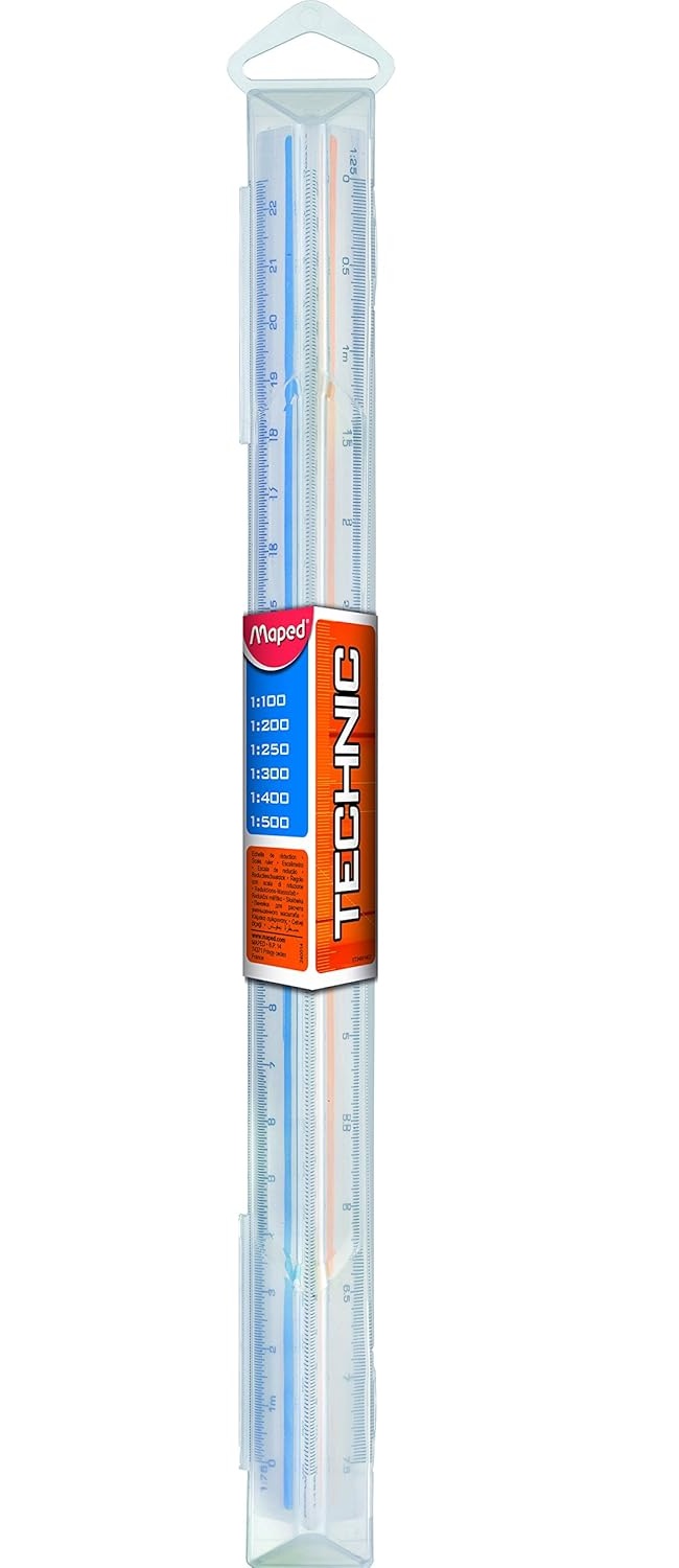 Regle a echelles maped abs 1couleur sur chaque face etui de protection 1/20 - 1/25 - 1/50 - 1/75 - 1/100 - 1/125