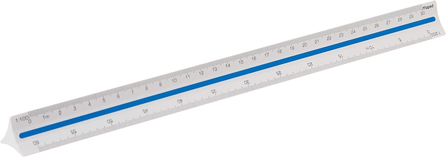 Regle a echelles maped abs 1couleur sur chaque face etui de protection 1/20 - 1/25 - 1/50 - 1/75 - 1/100 - 1/125