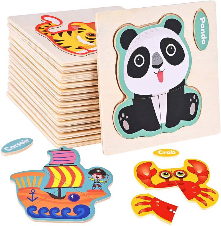 Puzzle animaux en bois à encastrements 16 pièces