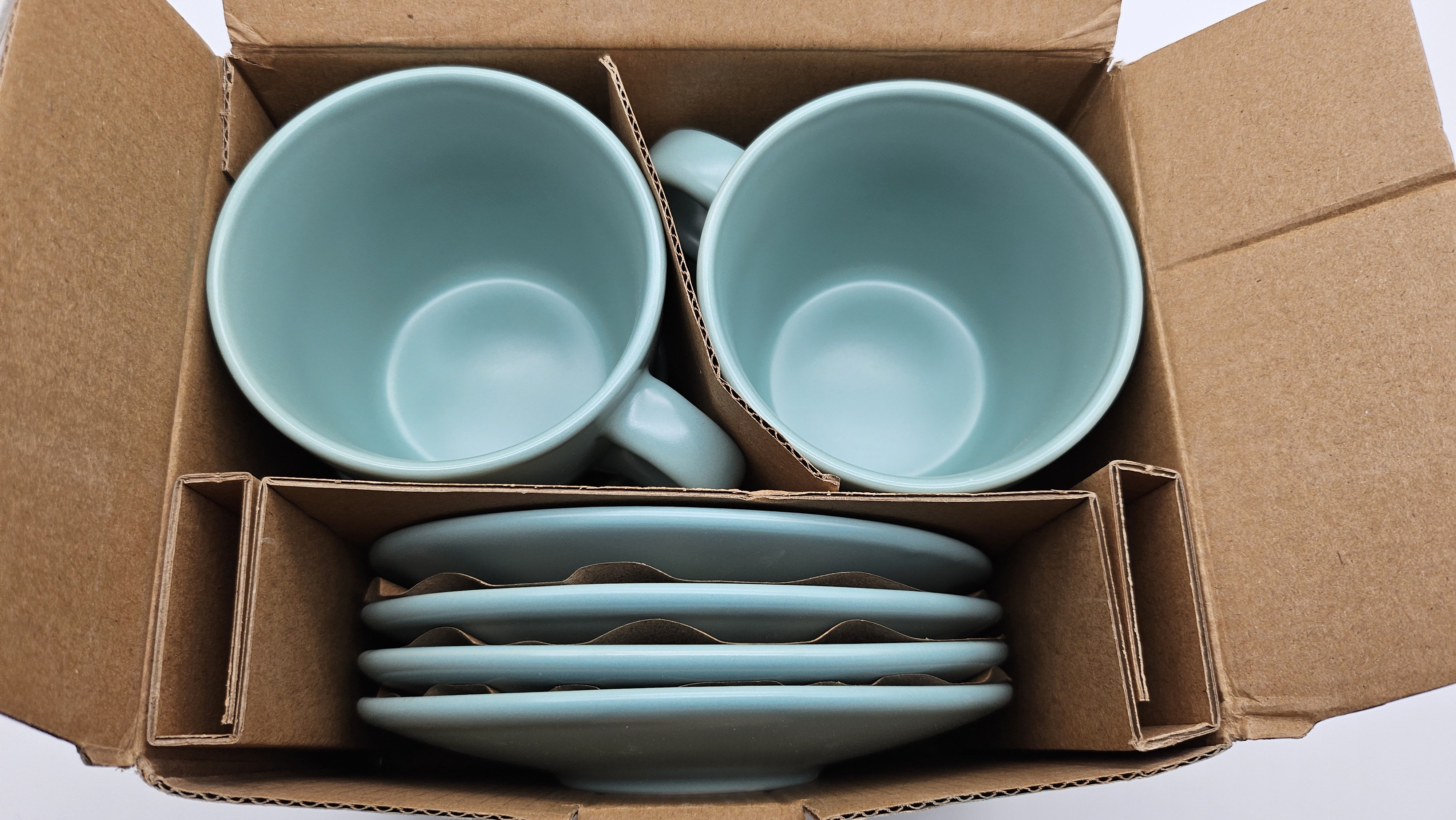 Lot de 4 tasses et soucoupes IKEA FÄRGKLAR 25 cl turquoise clair mat
