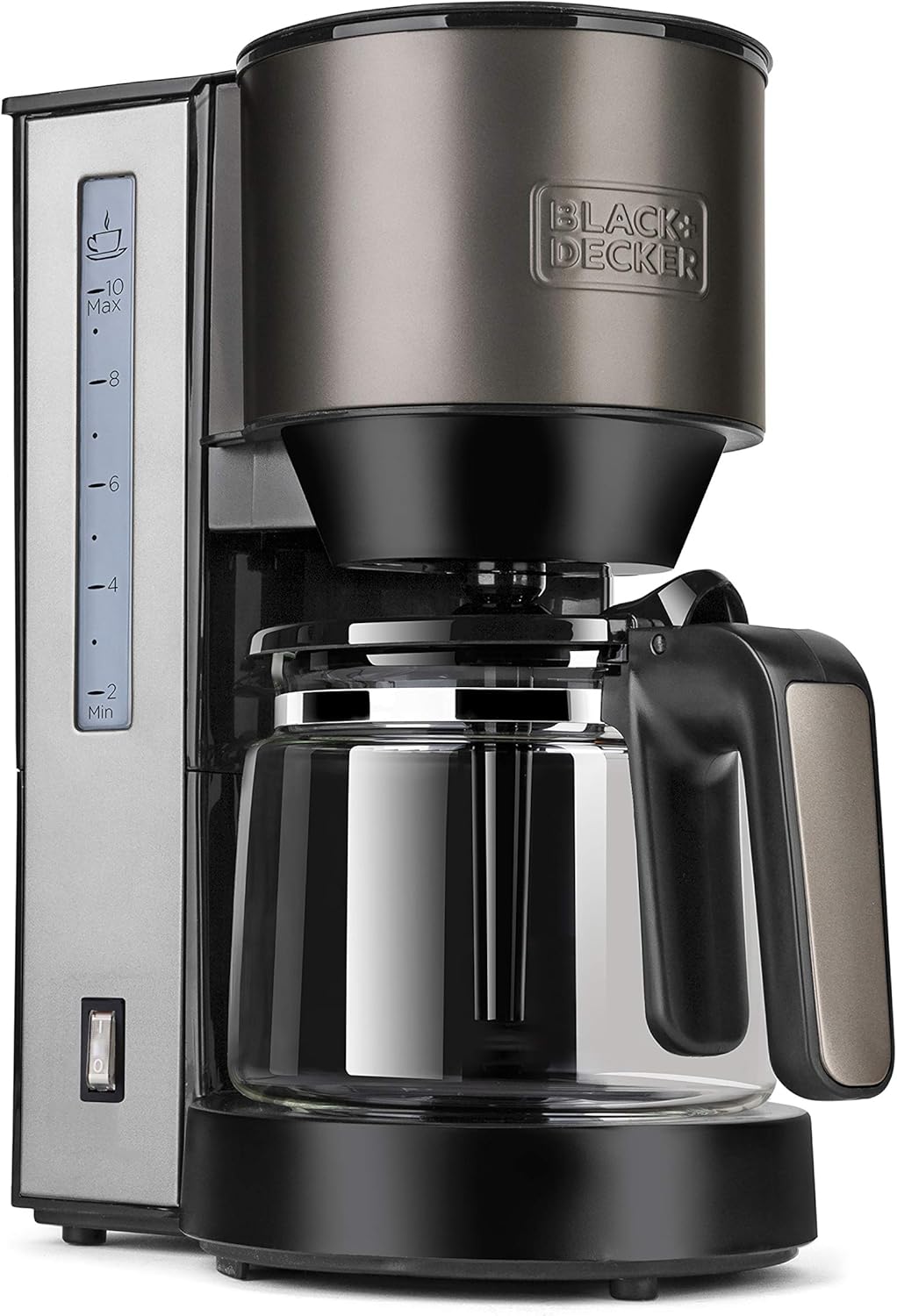 BLACK+DECKER BXCO870E - Cafetière Filtre 870 W, 12 Tasses, Verseuse en Verre, Réservoir 1,25 L, Filtre Permanent, Système Anti-Goutte, Arrêt Automatique, Inox et Noir
