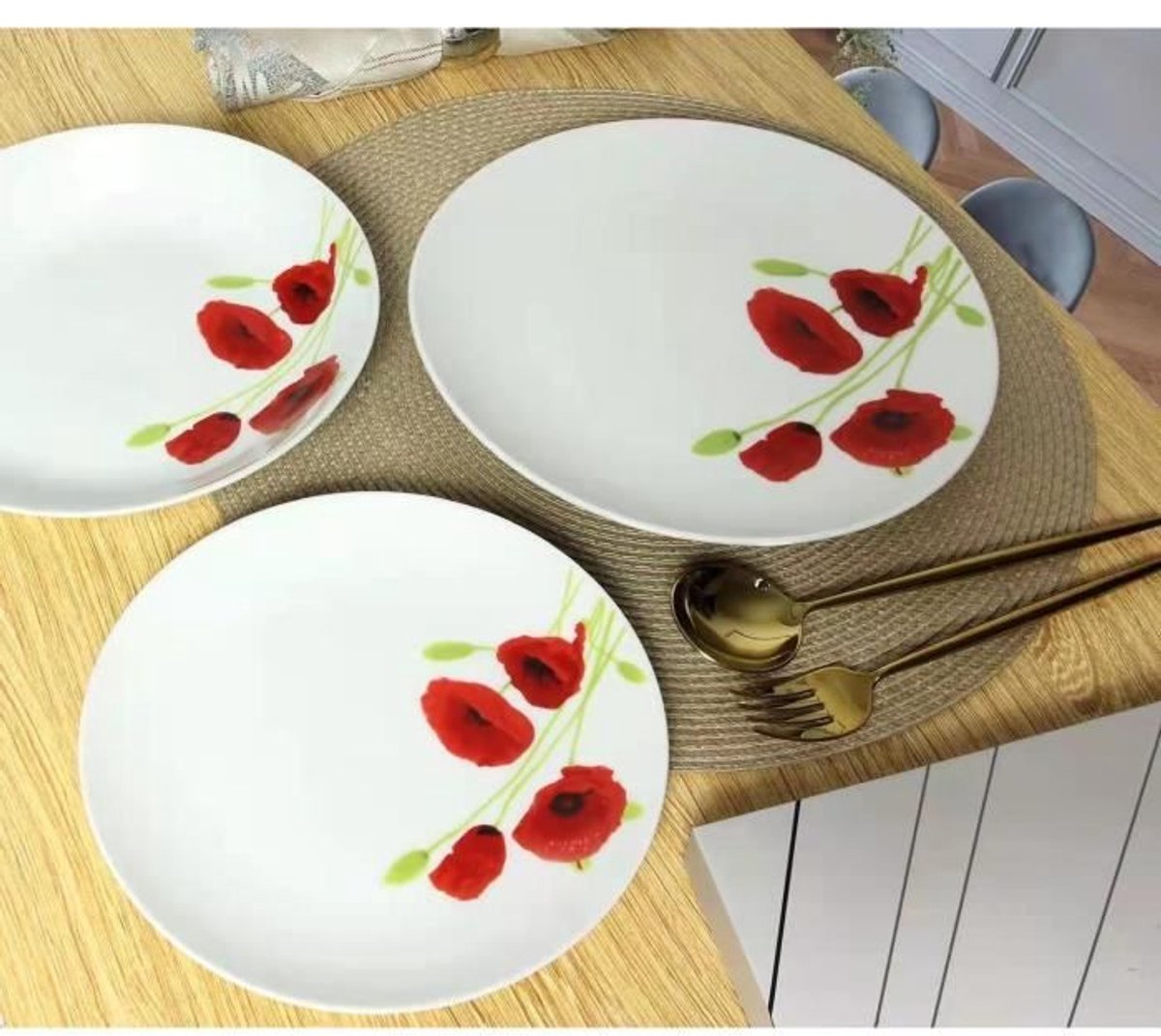 Service de table en porcelaine 18 pièces Coquelicot rouge et blanc