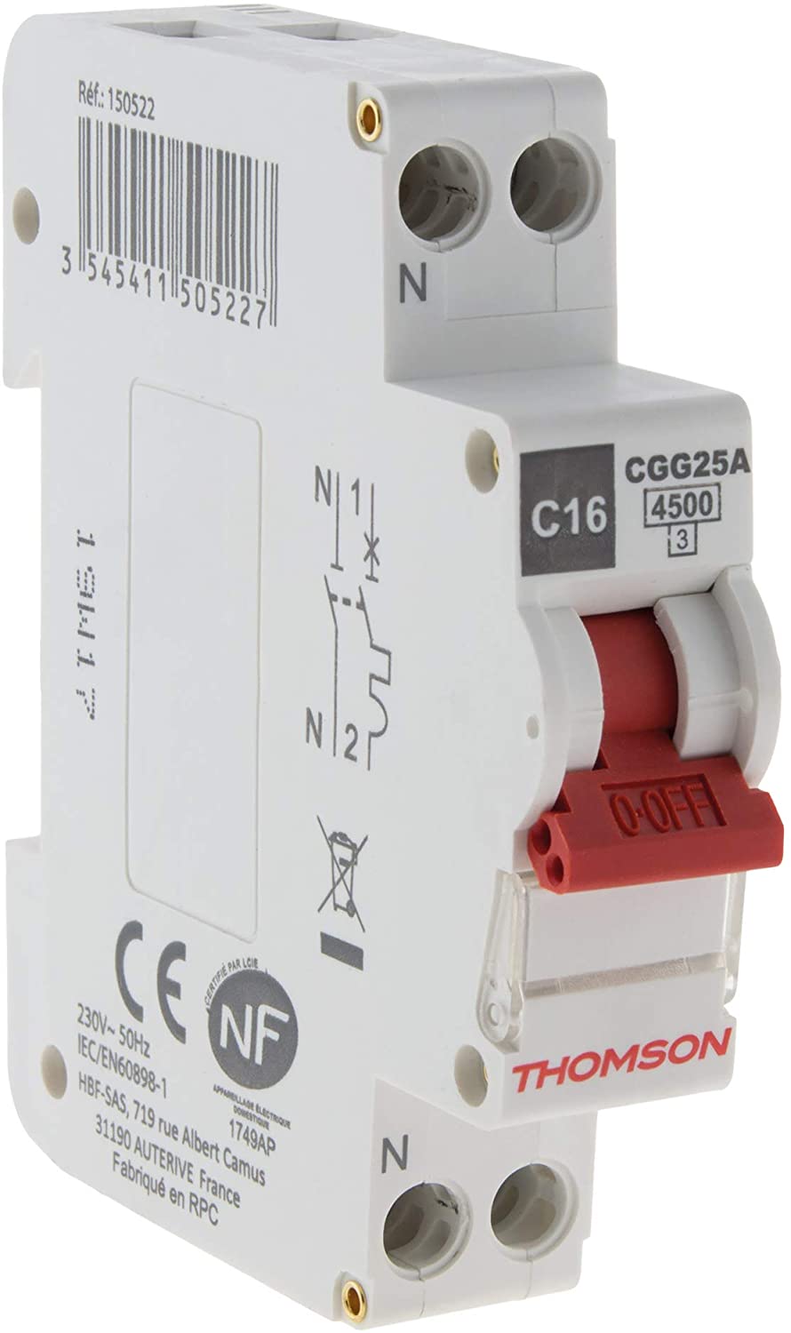  THOMSON Disjoncteur à vis PH+N - 16A NF - Pouvoir de coupure 4.5KA