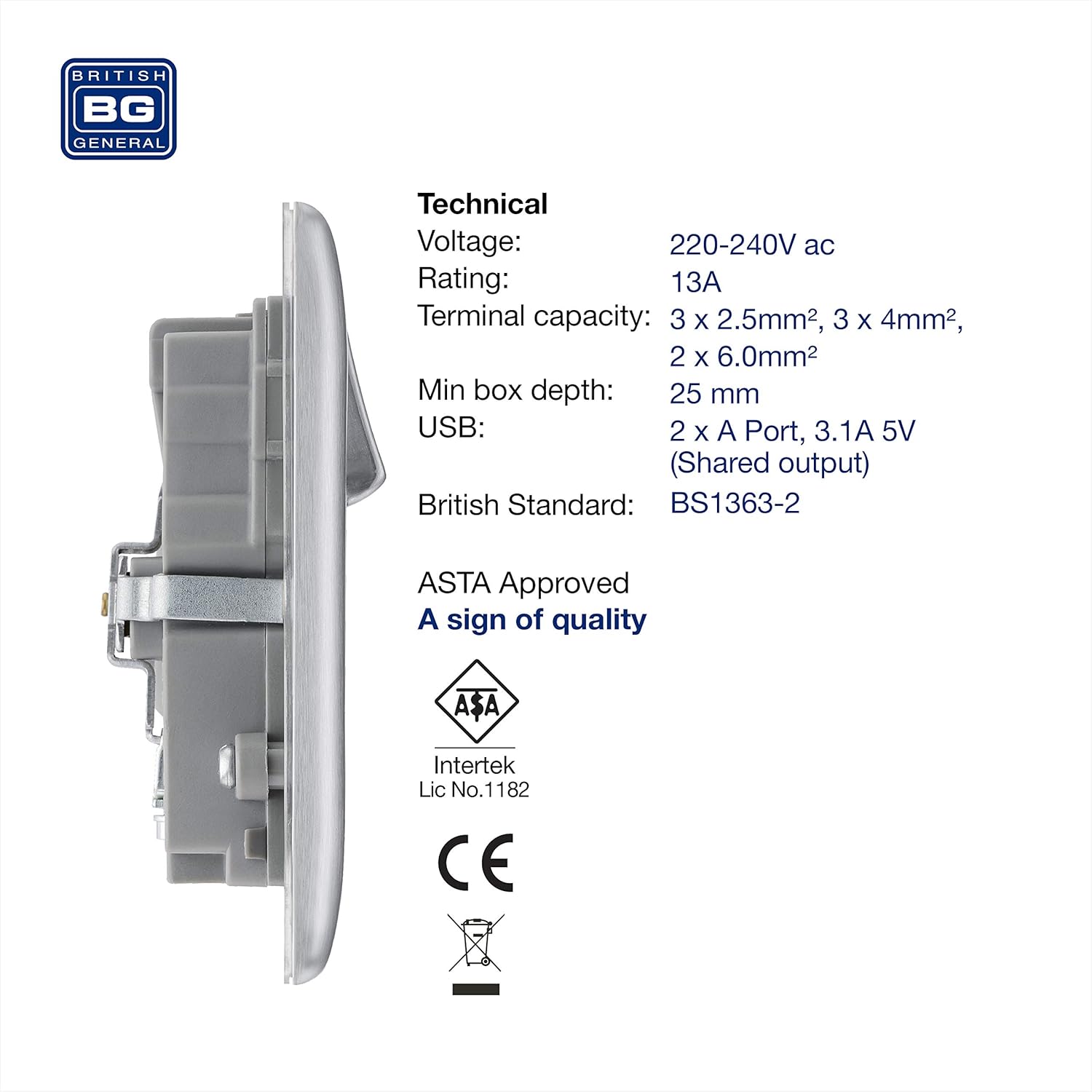 Prise électrique BG, NBS22U3G 