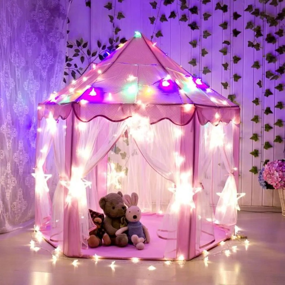 Tente de jeu princesse enfant pliable avec LED