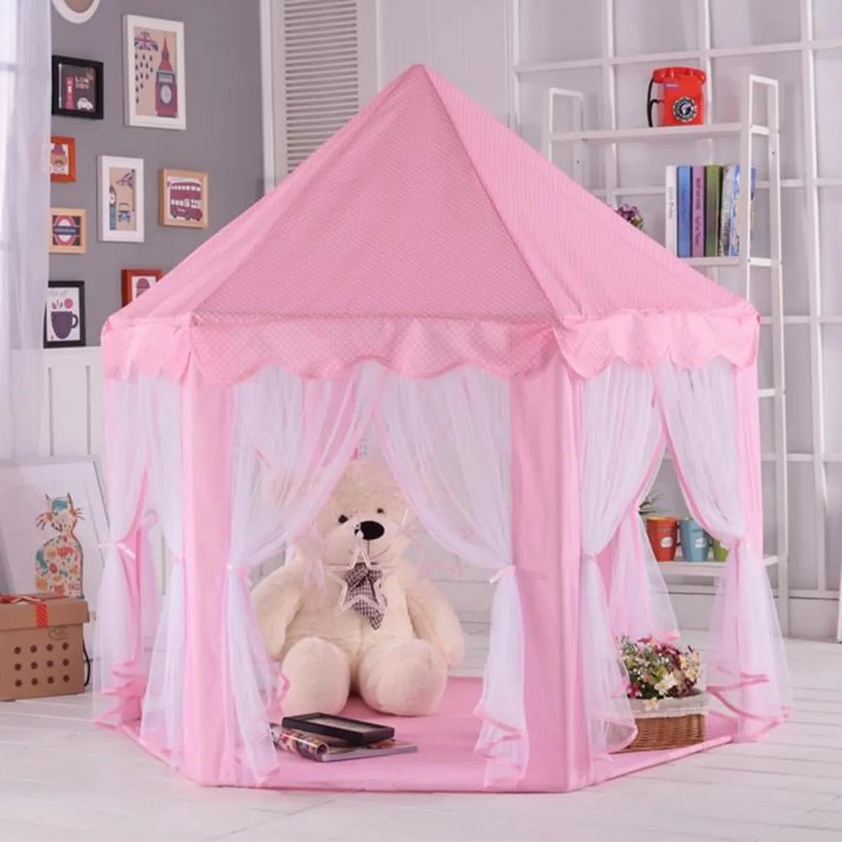Tente de jeu princesse enfant pliable avec LED
