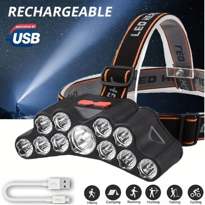 Lampe frontale rechargeable USB à 11 LED SH-T11