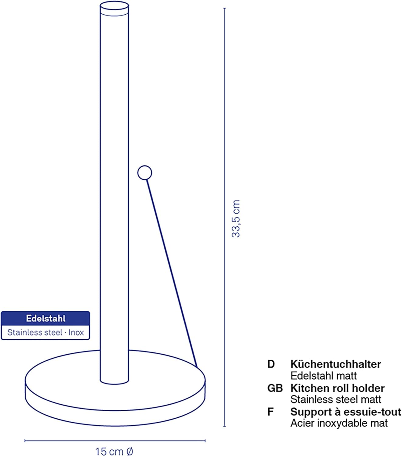 kela Porte-Rouleau de Cuisine Vertical, également pour Rouleaux épais, Porte-Rouleau de Papier Hauteur 33,5 cm, Rollo, Acier Inoxydable Mat