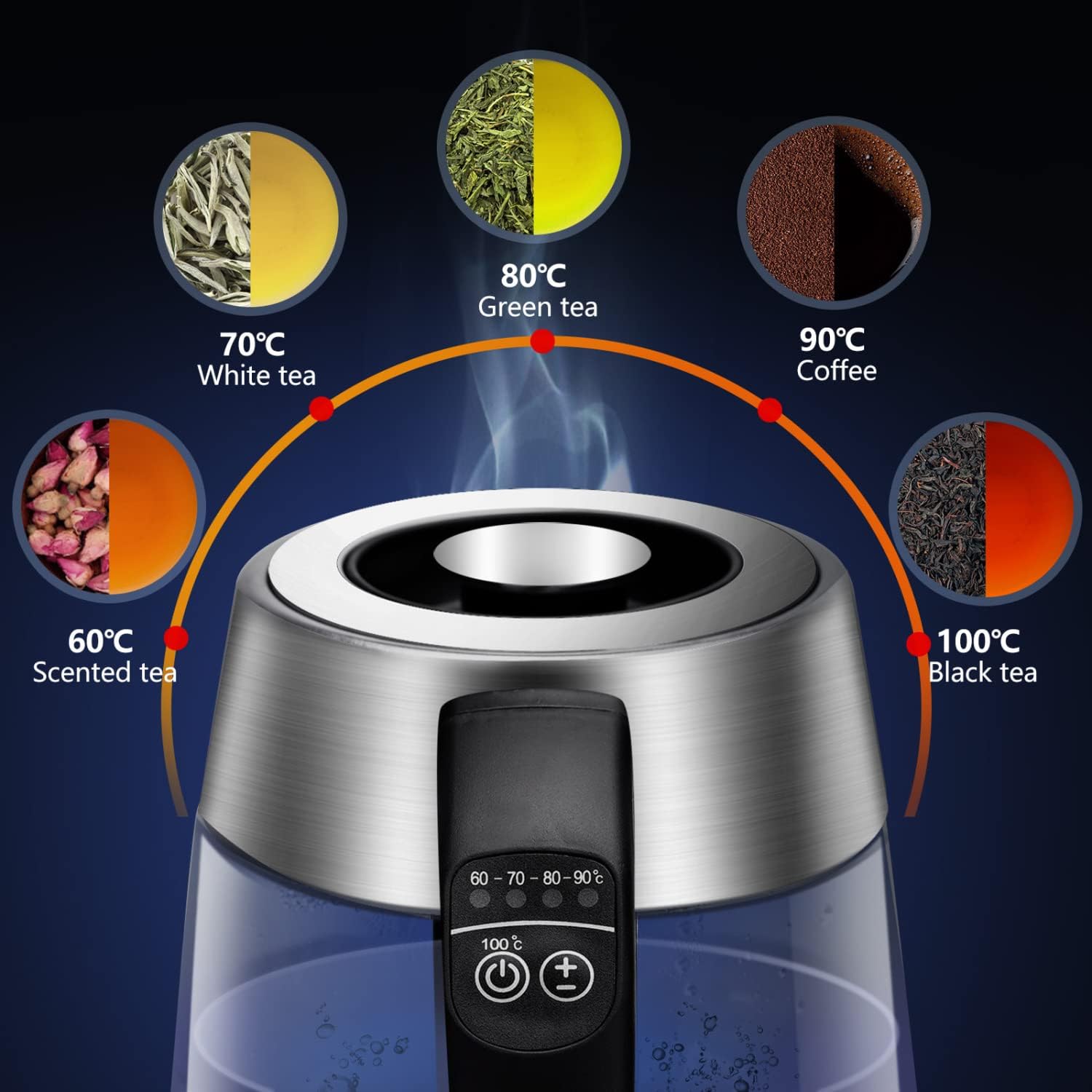 Aigostar Cris - Bouilloire en verre Température Réglable 2200W, 1.7L