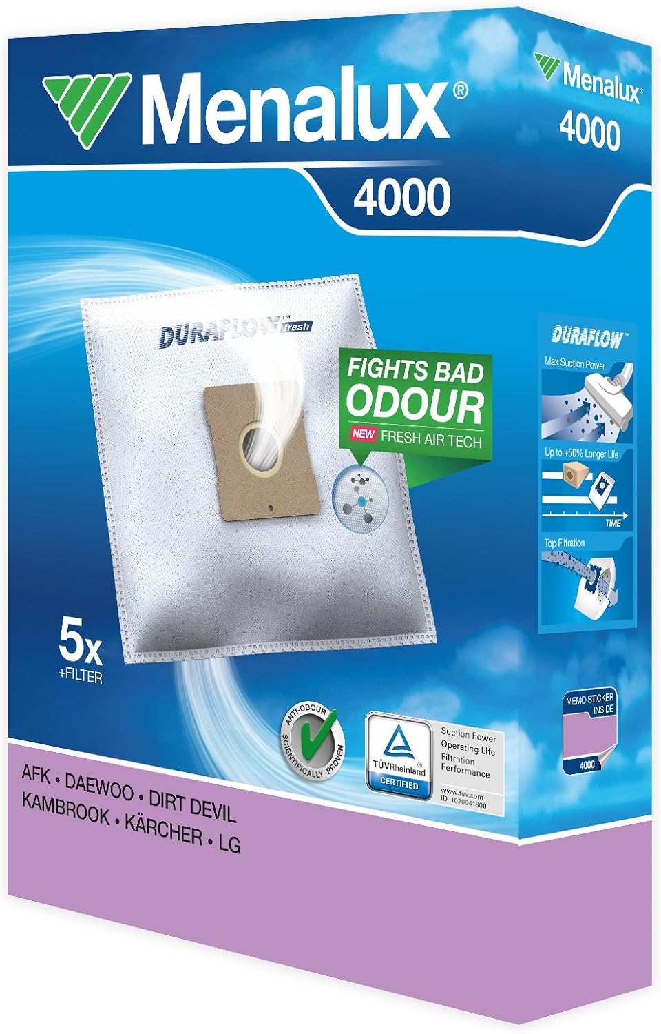 Sac aspirateur - Menalux - 9001961318 - Lot de 5 sacs - Compatible Dirt Devil, LG, Hanseatic - Haute qualité