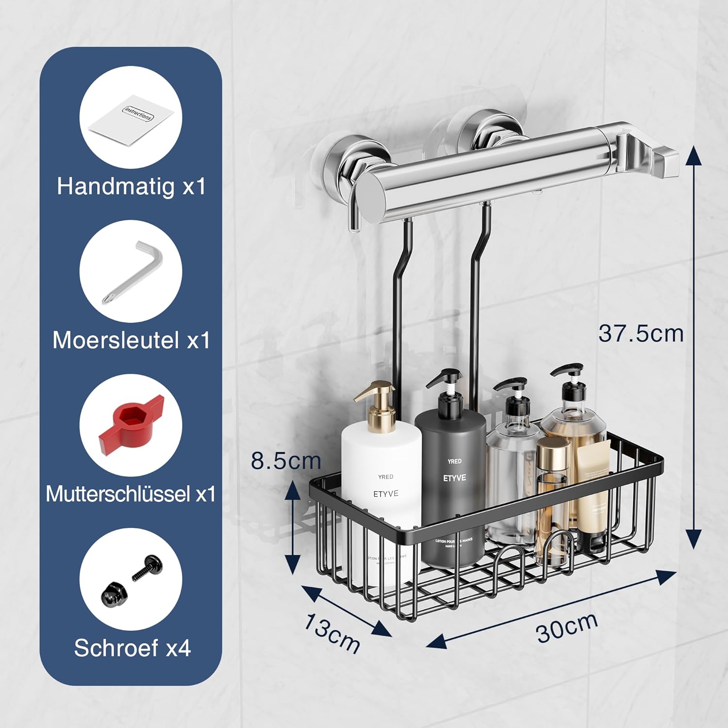 Étagère de douche murale en acier inoxydable