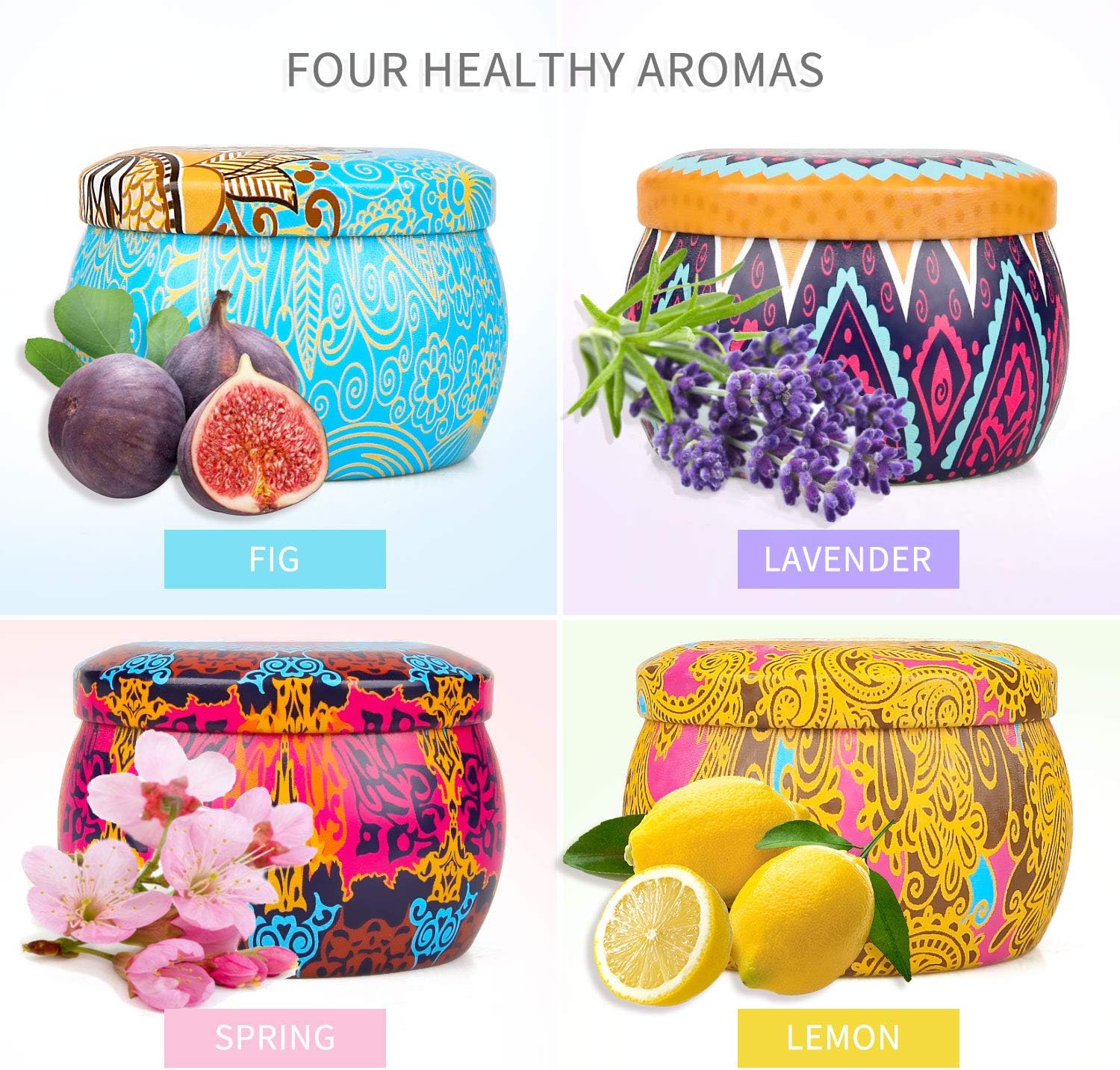 Ensemble de Bougies Parfumées, Cire de Soja 100%