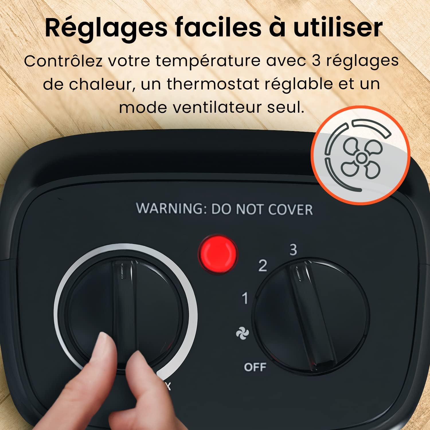 ro Breeze Mini Radiateur Céramique 2000 W - 3 Niveaux de Puissance - Chauffage d'appoint Compact pour bureau, chambre, salon - Noir