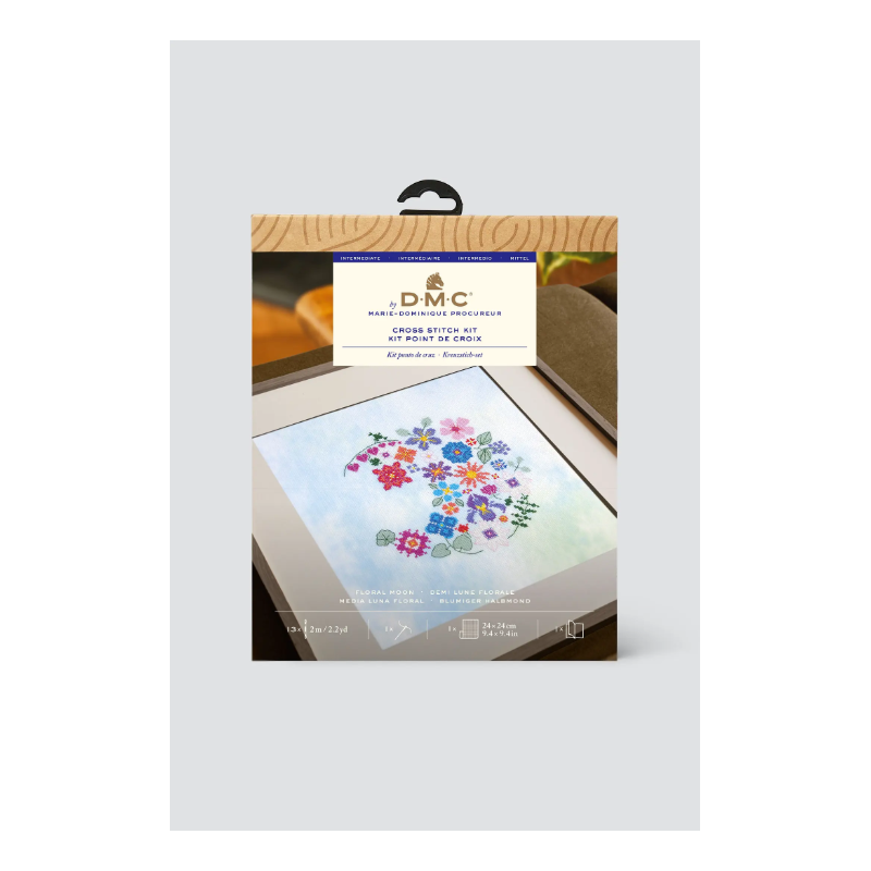 Kit broderie point de croix - Demi lune florale