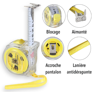 Mètre Ruban Acier 5M x 25mm - Enroulement Automatique - Gros Chiffres et Double Sens de Lecture