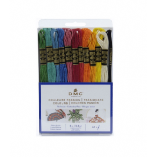 Pack de 12 échevettes fils à broder moulinés DMC - Couleurs passion