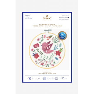 Kit broderie point de croix + tambour - Oiseau - Ø 18 cm 