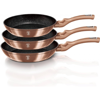 Berlinger Haus, Set de 3 Pièces Collection Rose Gold, en aluminium forgé, revêtement en marbre antiadhésif à 3 couches, Poignée ergonomique, Convient à tous les types de plaques de cuisson 