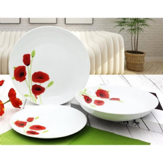 Service de table en porcelaine 18 pièces Coquelicot rouge et blanc