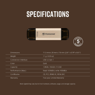 Transcend Clé USB JetFlash 930C 128GB USB 3.2 Gen 1, rose doré - TS128GJF930C