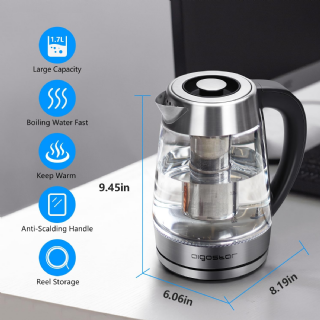 Aigostar Cris - Bouilloire en verre Température Réglable 2200W, 1.7L