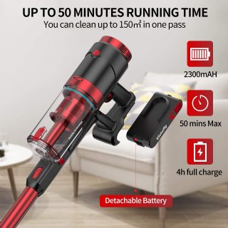 Vistefly VXR- aspirateur balai sans fil puissant-sans sac -26KPa-autonome 50 minutes -3 vitesses-silencieux-ultra léger
