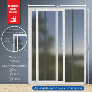 MOUSTIQUAIRE AJUSTABLE BAIE VITREE 2 OUVERTURE (L180 - H216/224)