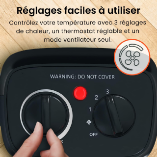 ro Breeze Mini Radiateur Céramique 2000 W - 3 Niveaux de Puissance - Chauffage d'appoint Compact pour bureau, chambre, salon - Noir