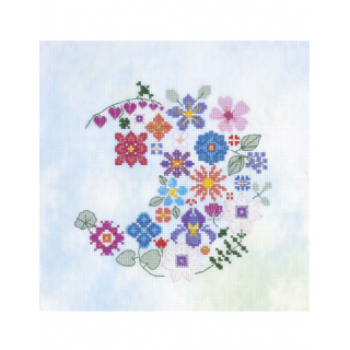 Kit broderie point de croix - Demi lune florale