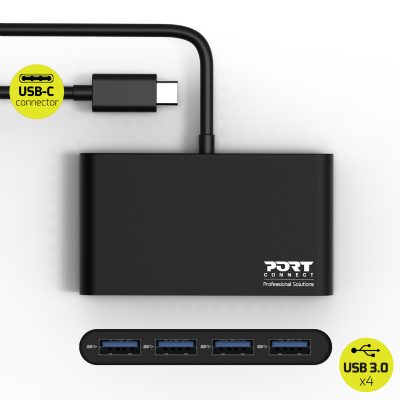 PORTDESIGNS Hub USB 3.0 - 4 Ports - Câble 30cm