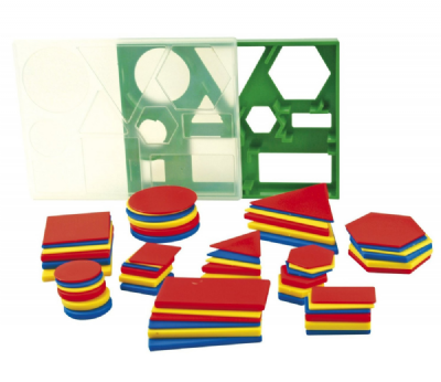 Boite 60 formes géométriques à plat épaisseur, taille et couleur, version standard