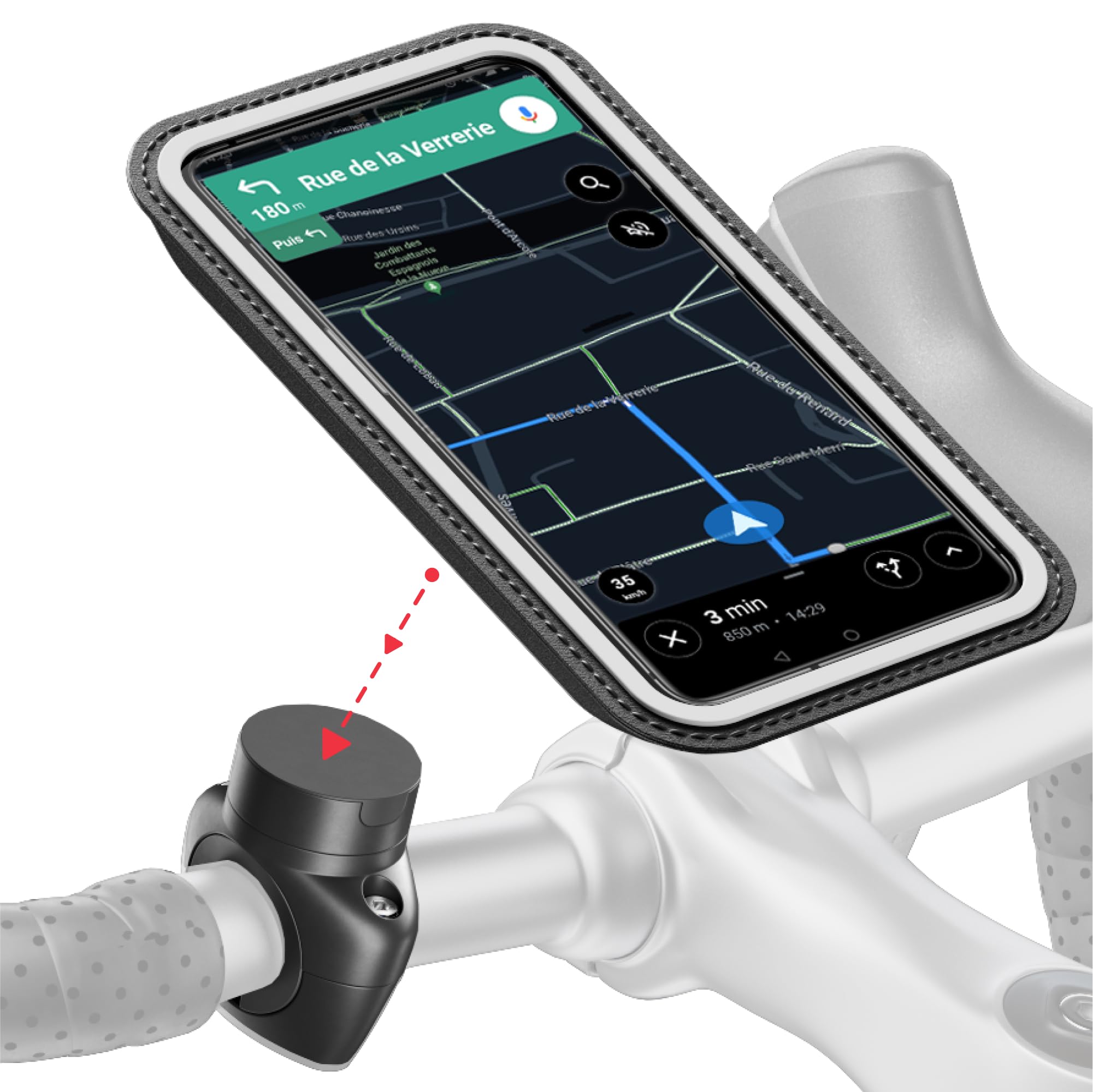 SHAPEHEART innovation française, Support telephone vélo magnétique Pro avec pochette détachable imperméable. Porte téléphone vélo électrique. Support telephone vélo, trottinette, VTT.. Accessoire vélo 