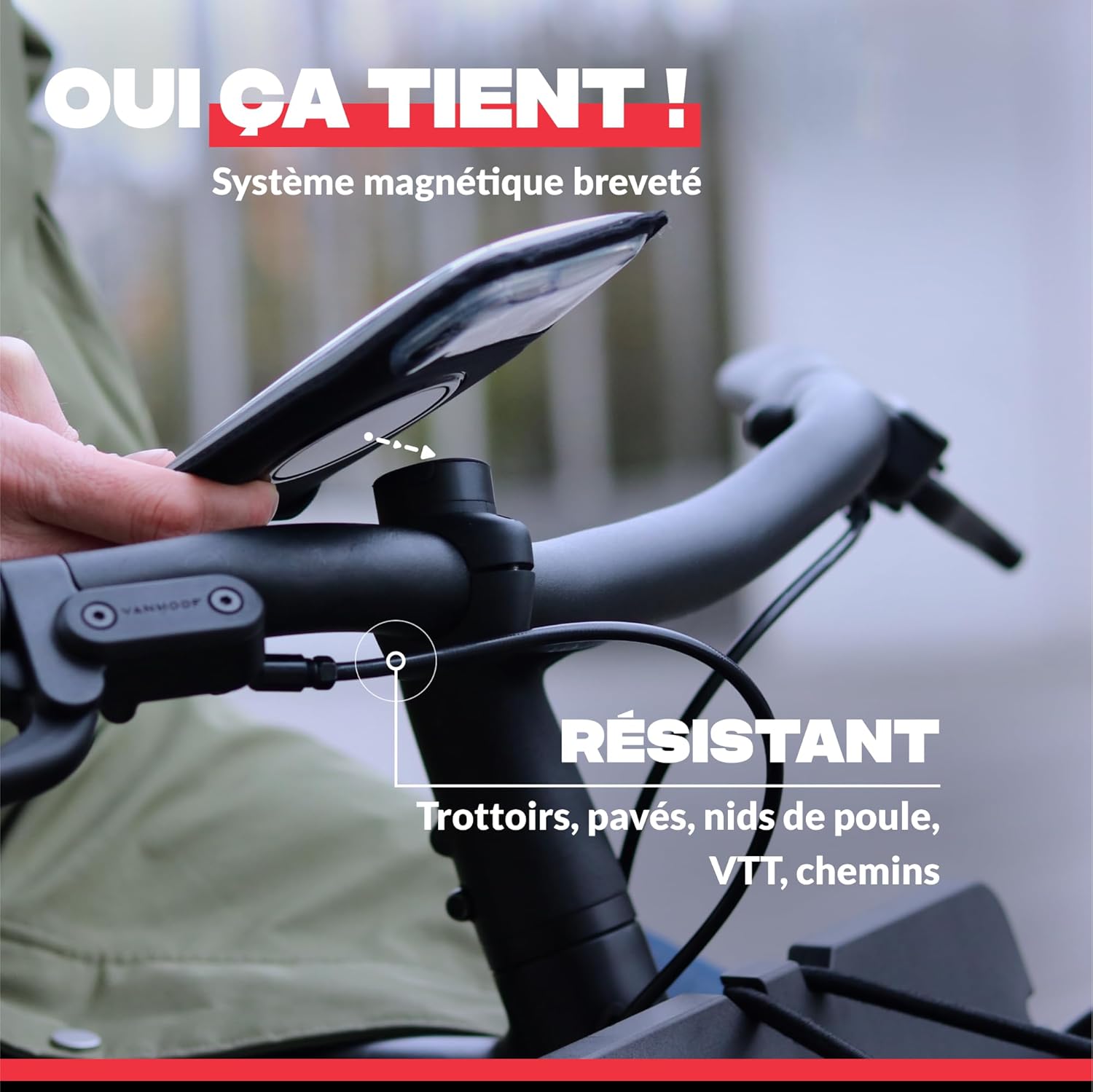 SHAPEHEART innovation française, Support telephone vélo magnétique Pro avec pochette détachable imperméable. Porte téléphone vélo électrique. Support telephone vélo, trottinette, VTT.. Accessoire vélo 