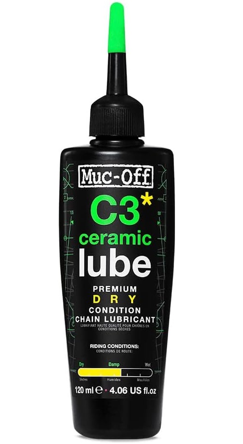 Muc-Off Lubrifiant Chaîne de Vélo C3 pour Conditions Sèches et Poussiéreuses - 120 ml - Lubrifiant Céramique de Qualité Supérieure avec Colorant Traceur UV, Unicolor 