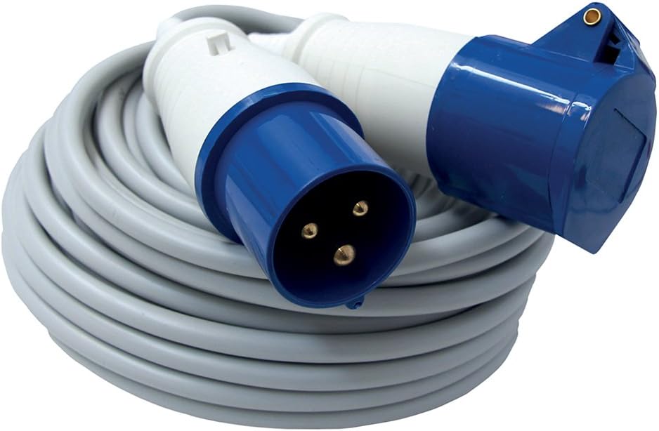  Electraline 46148 Rallonge 20 mt Prise industrielle Fiche IEC 3 pôles Convient pour camping-car, camping, caravane, bateau, chantier-gris, IP40