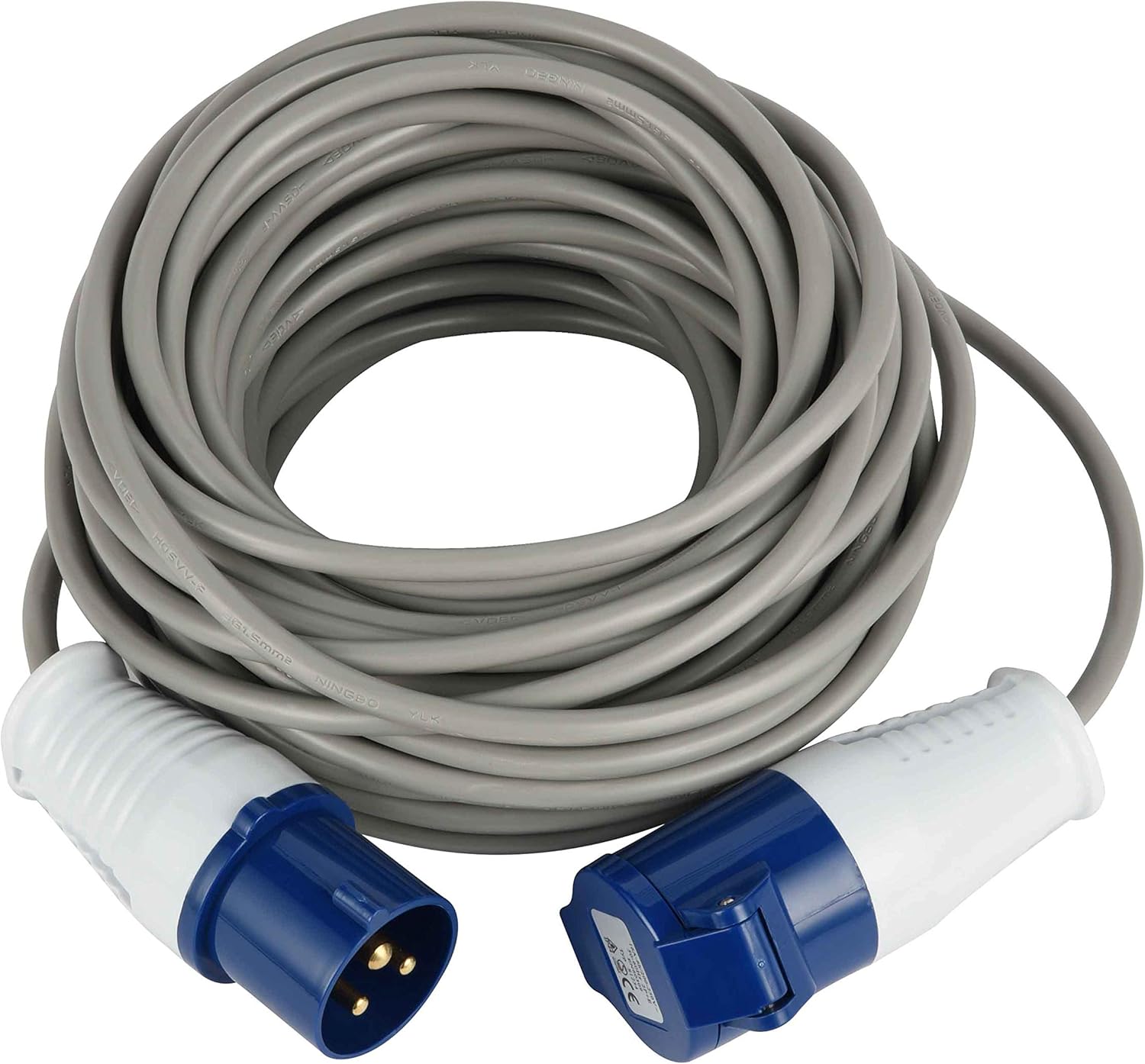  Electraline 46148 Rallonge 20 mt Prise industrielle Fiche IEC 3 pôles Convient pour camping-car, camping, caravane, bateau, chantier-gris, IP40