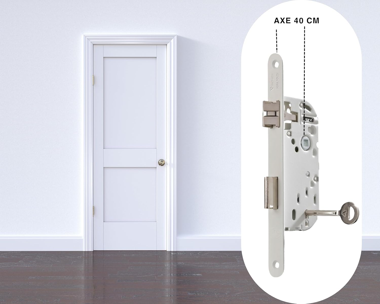 Serrure à encastrer à clé Vachette axe 40 mm NF niveau 2