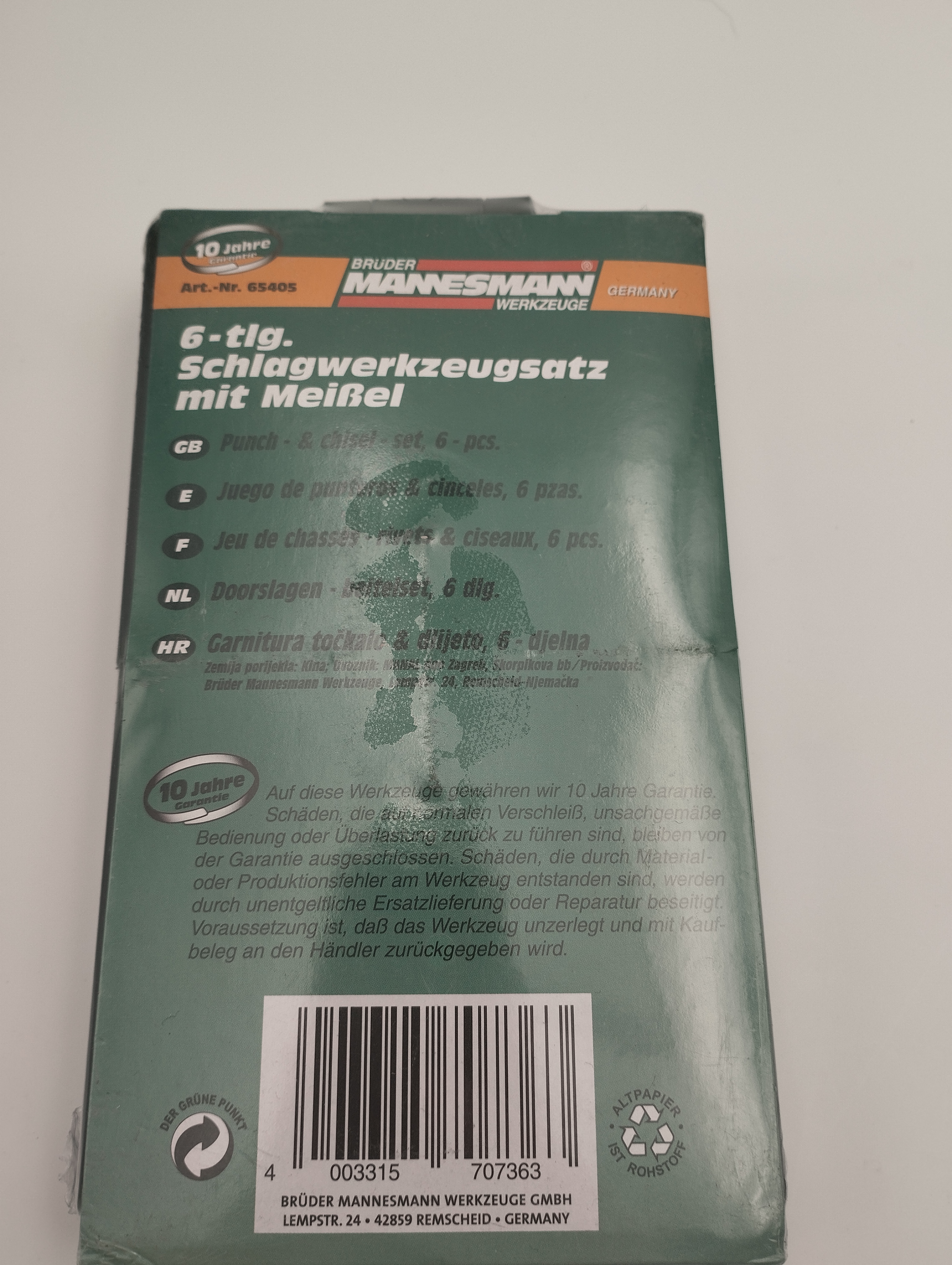 Jeu de chasse-rivets et ciseaux Brüder Mannesmann – 6 pièces