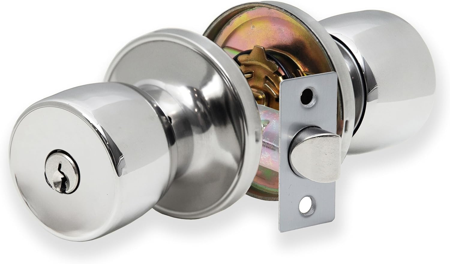 XFORT Tulip Entrance Knob – Poignée de Porte avec Serrure et Clé – Poignée pour Porte Intérieure en Bois avec Verrou – Finition Chrome Poli – Kit Complet
