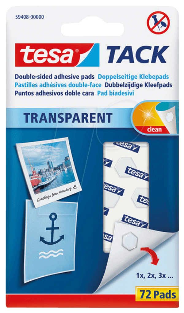 Pastilles adhésives repositionnables Tesa TACK transparentes x72